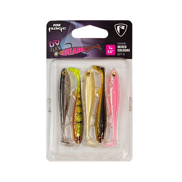 Fox Rage Slick Shad UV Mixed Colour Packs 5pcs 7cm 1 Fox Rage Slick Shad UV Mixed Colour Packs 5pcs 7cm