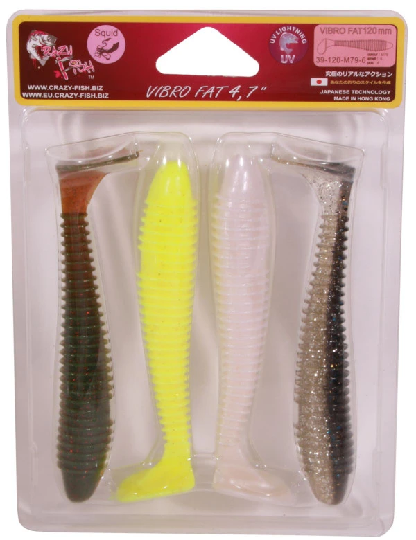 Crazy Fish Vibro Fat ''M79'' 12cm (4 Stuks) 1 Crazy Fish Vibro Fat ''M79'' 12cm (4 Stuks)
